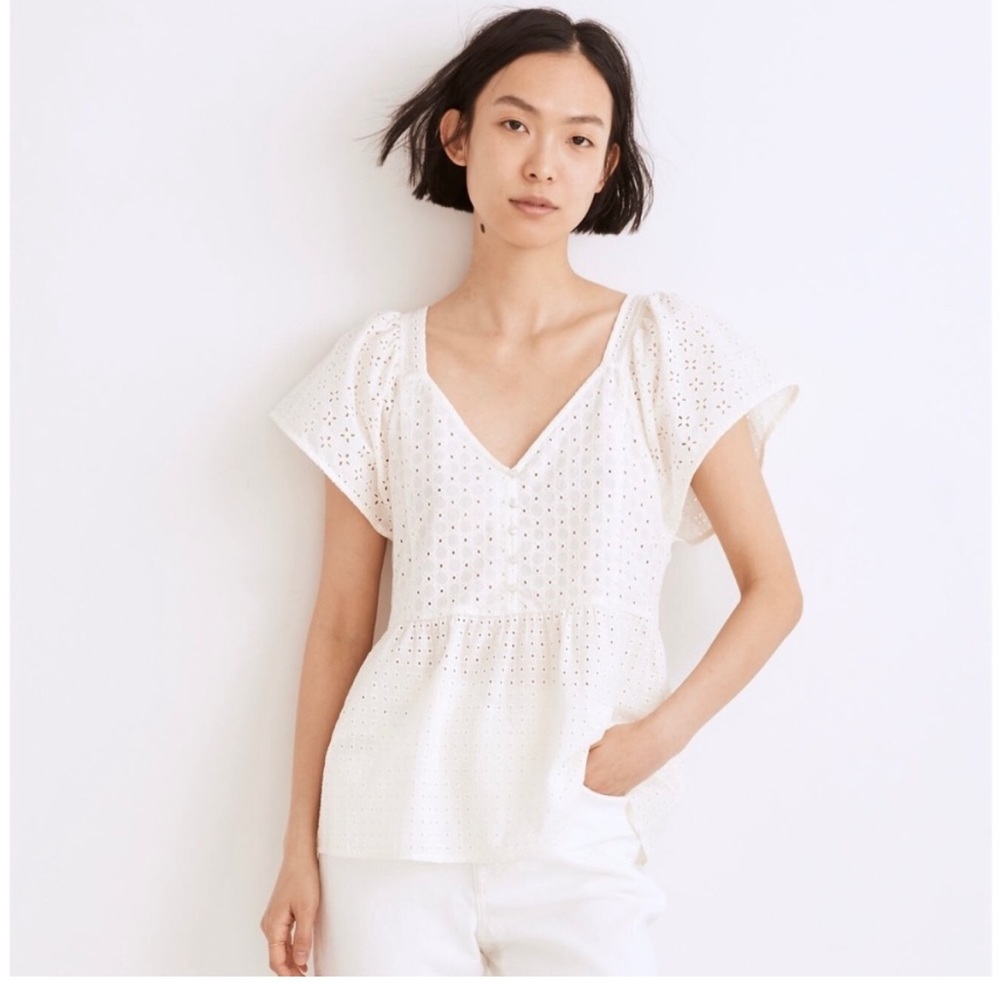 Madewell patchwork eyelet peplum top